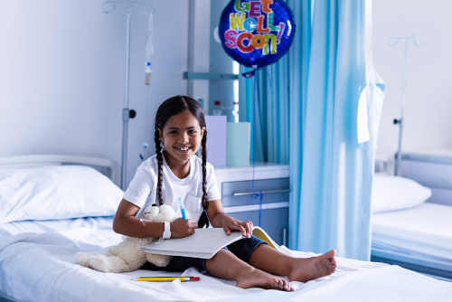Girl in a hospital bed